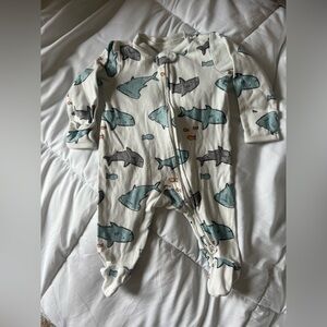 Carter's White One-Piece Footie with Blue and Gray Sharks and Orange Fish